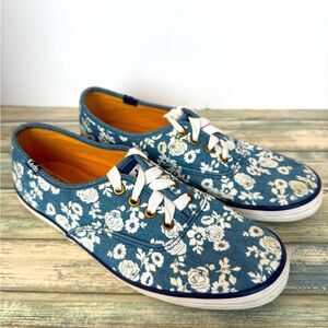 Keds Comfy Lace Up Walking Sneakers Blue Floral Print- Sz 6.5